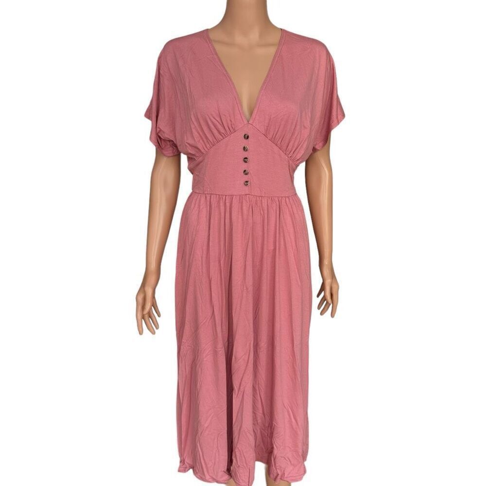 ASOS DESIGN waisted midi tea dress with buttons in pink size 4 NWOT